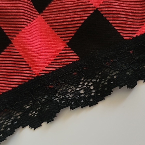 Jenni Intimates Lace Trim Panties Red and Black Buffalo Check Plaid Thong, XXL - Picture 7 of 10